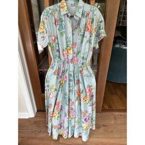 Vintage Midi Shirt Dress Floral 80s 90s Missy Size 6 Cottage Retro Housewife